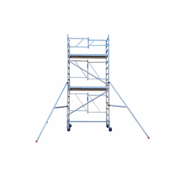 Échafaudage pliable professionnel, Hauteur de travail : 5m40, avec 2 planchers et 8 roues